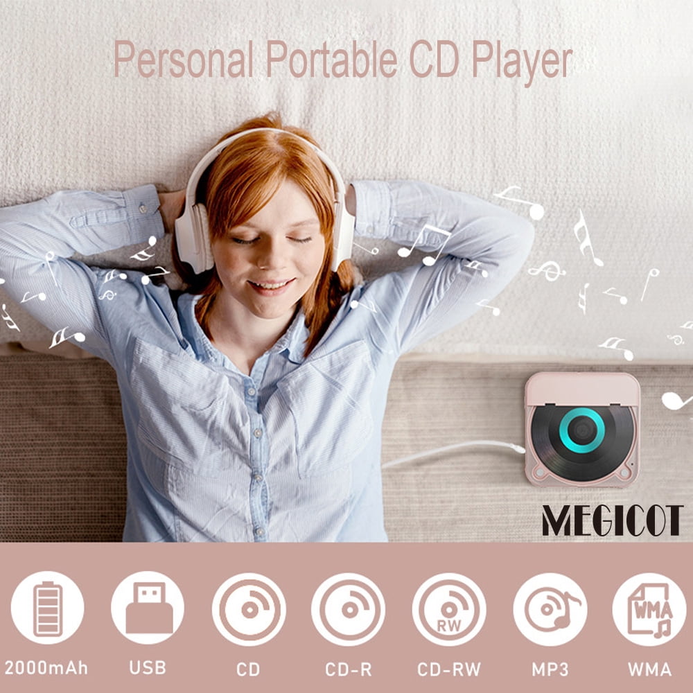 MEGICOT Bluetooth Rechargeable CD Player with Hold Function LED Display USB Audio Port, 2000mAh Personal MP3 CD Player for Listening Music Prenatal Education Children Study