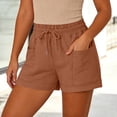 thumbnail image 2 of Women's Casual Solid Color Shorts Elastic Waisted Drawstring Summer Shorts with Pockets for Sport Coffee, 2 of 7