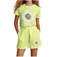 thumbnail image 2 of BRGZLK Summer Sets for Girls Casual Sunflower Print Short Sleeve Round Neck Pullover Top and Shorts Set Kids Girls Soft Comfortable Set 2026 Green 5-6 Years, 2 of 5