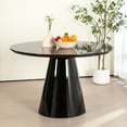 thumbnail image 3 of Black Glossy Minimalist 6 Dining - Solid Wood Pedestal Table Modern Gloss Base Round Seats, 3 of 6