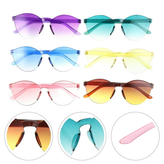 STRANDCHIC 6Pcs Holiday Sunglasses Rimless Frameless Glasses Assorted Color for Stylish Photo Props