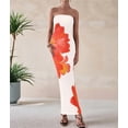 thumbnail image 5 of Women Summer Strapless Maxi Dress Bodycon Floral Long Wedding Guest Dress Formal Cocktail Dresses Orange-Red L, 5 of 9