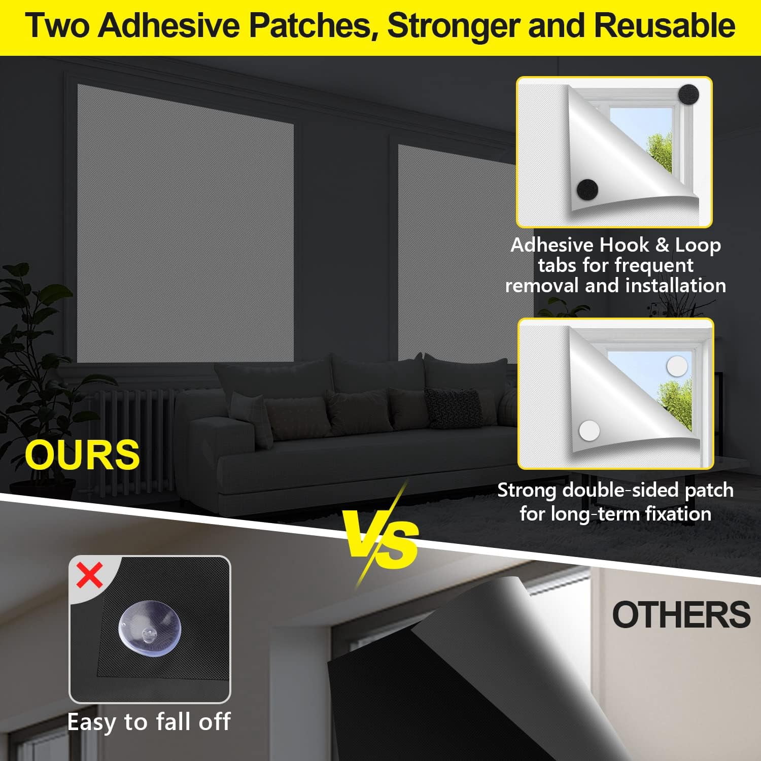 Blackout Curtains for Bedroom, Portable 100% Black Out Window Cover Film, Cuttable Blackout Shades Fabric Sheet, No Drill Window Blinds, Sun Heat Light Blocker for Travel Media Dorm, 57'' W