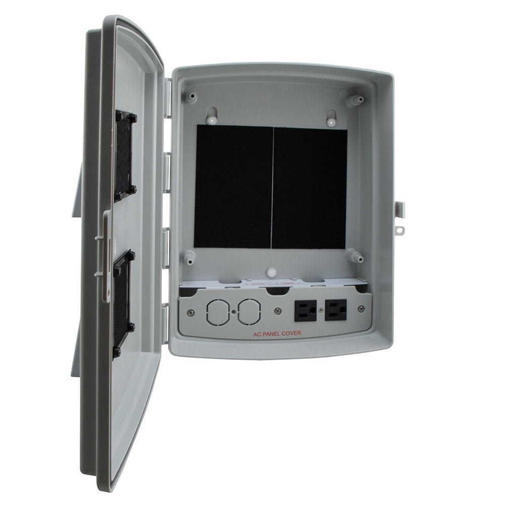 NavePoint 14x10x04 ABS Plastic Weatherproof Indoor/Outdoor IP24 NEMA 3R Enclosure, Hook & Loop Mounting, Fan & PoE outlets, Gray