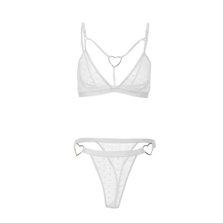 Upioiwer Corset Lingerie For Women Lencería Women Sexy Love Pattern Lace Women Sexy Lingerie Bra + Thong Pajamas Underwear Mesh Dot Set Lingerie For Women Plus Size Plus Size Lingerie Home Wear