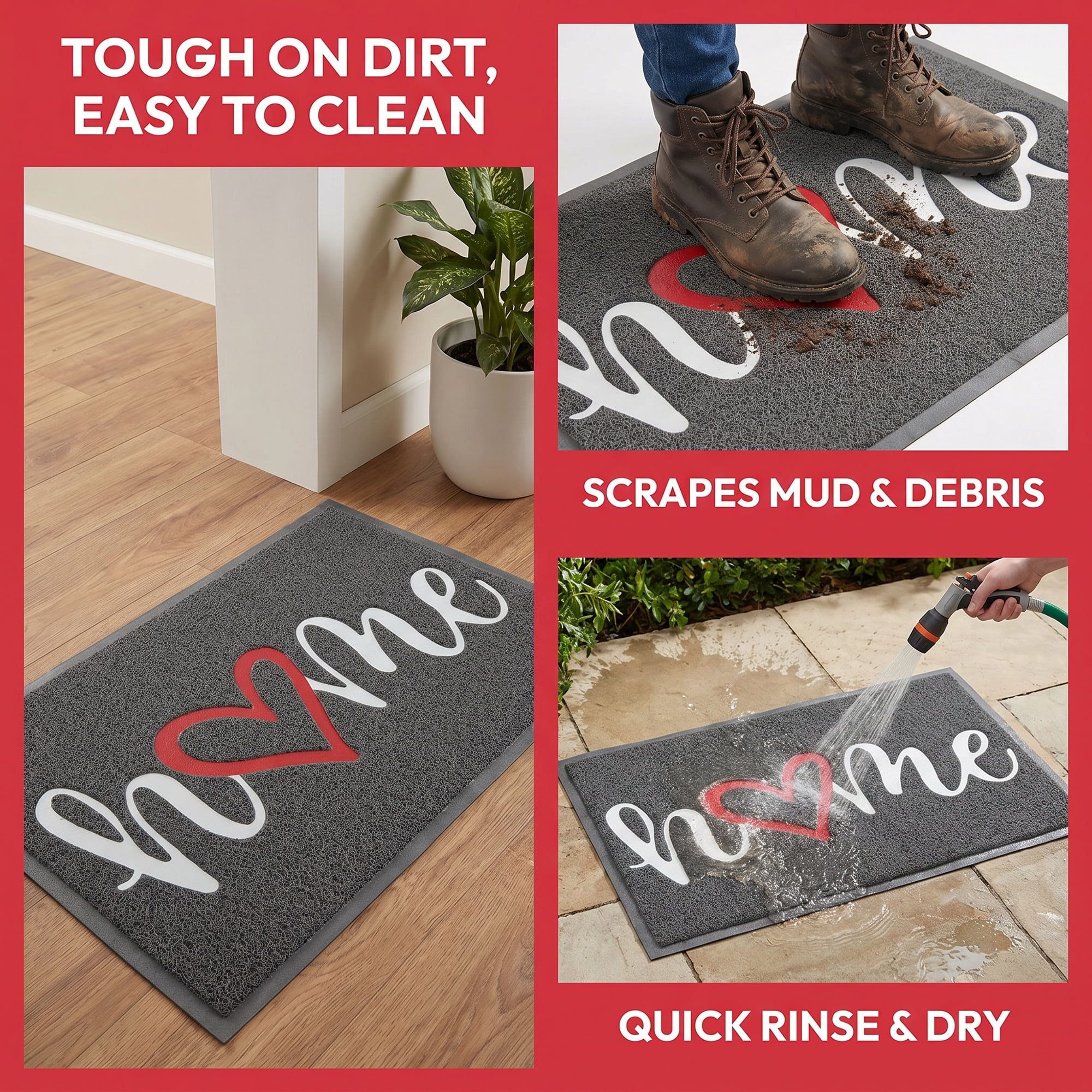 Unique Bargains Non-Slip Waterproof Entryway Low-Profile Scraper Mat Dark Gray 30" x 17"