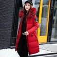 thumbnail image 3 of Chaqueta de algodón de corte entallado para mujer, chaqueta de algodón de estilo medio a largo, chaqueta de algodón de plumón grueso con cuello de piel grande a la moda para mujer, 3 of 5