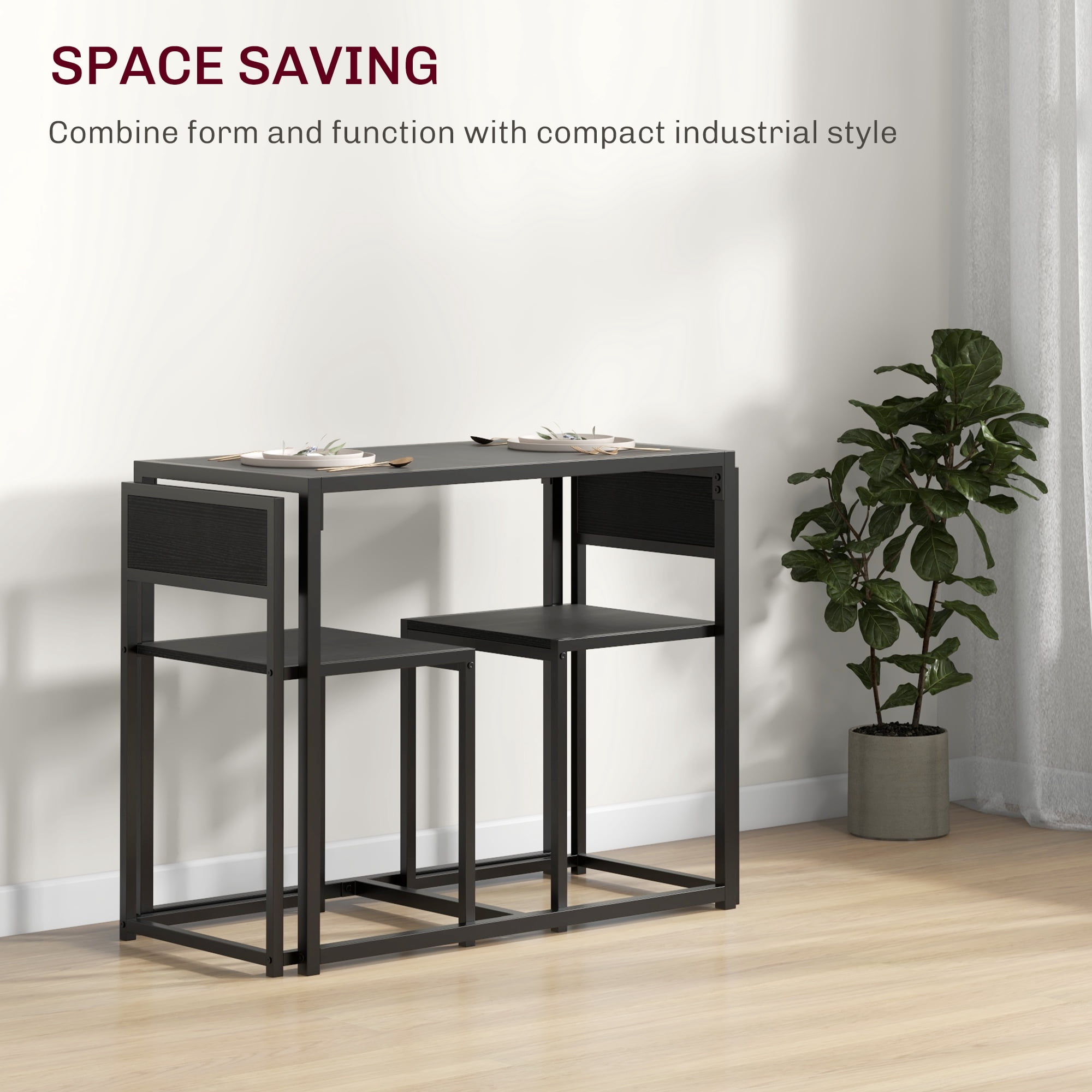 HOMCOM 3-Piece Industrial Dining Table Set for 2 Kitchen Table and Chairs
