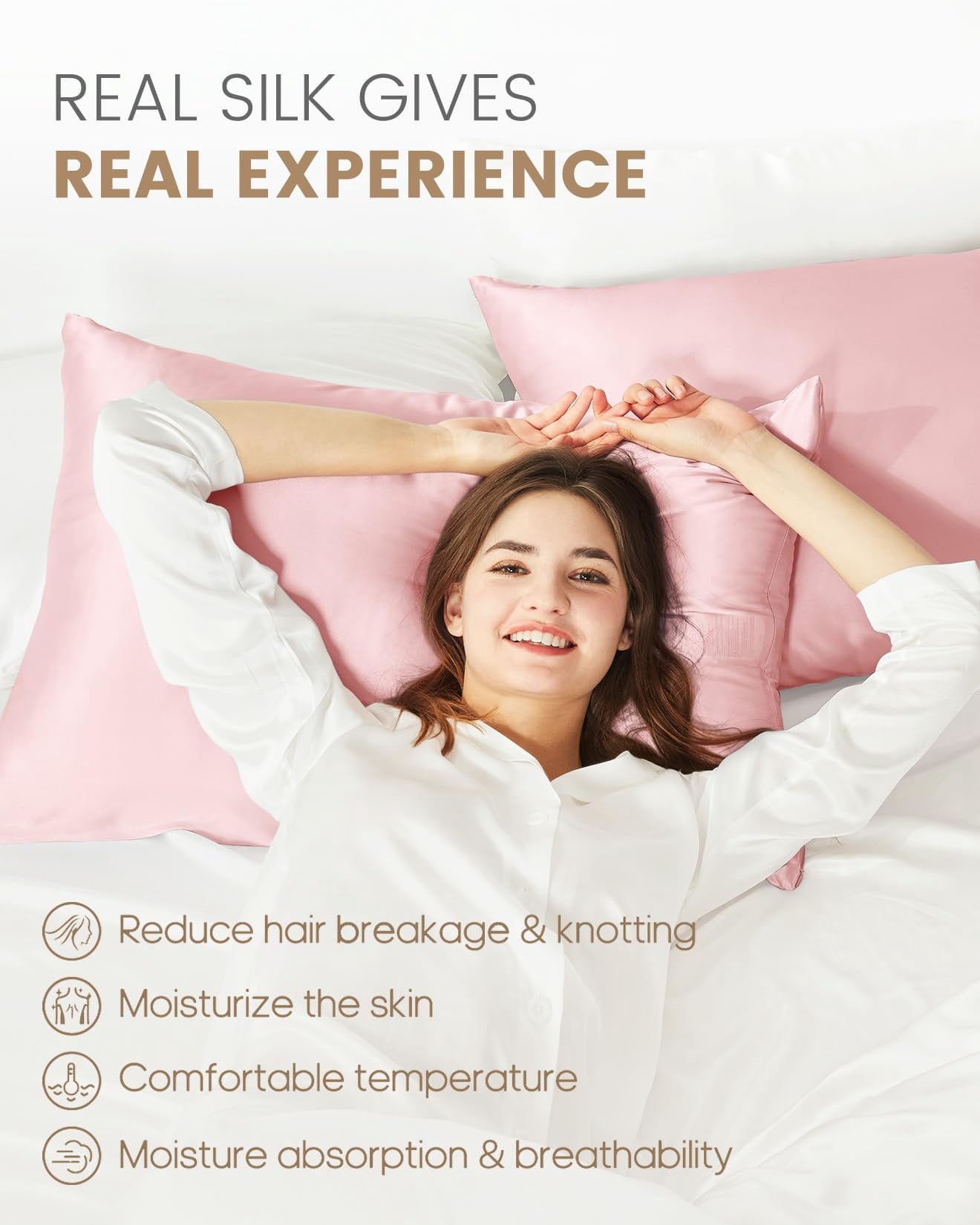 THXSILK 19 Momme Silk Pillowcase, Mulberry Silk Pillow Case with Hidden Zipper, Both Sided 100% Natural Mulberry Silk, Standard Size(20"x26"), Charming Pink