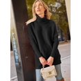 thumbnail image 6 of Women's Turtleneck Oversized Sweaters Long Batwing Sleeve Spilt Hem Tunic Pullover Knit Tops, 6 of 9