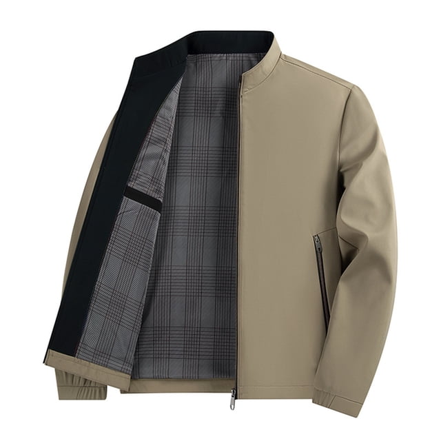 Ediodpoh Mens Jackets Spring Autumn Business Stand Collar Windbreaker Coat Mens Coat Khaki L