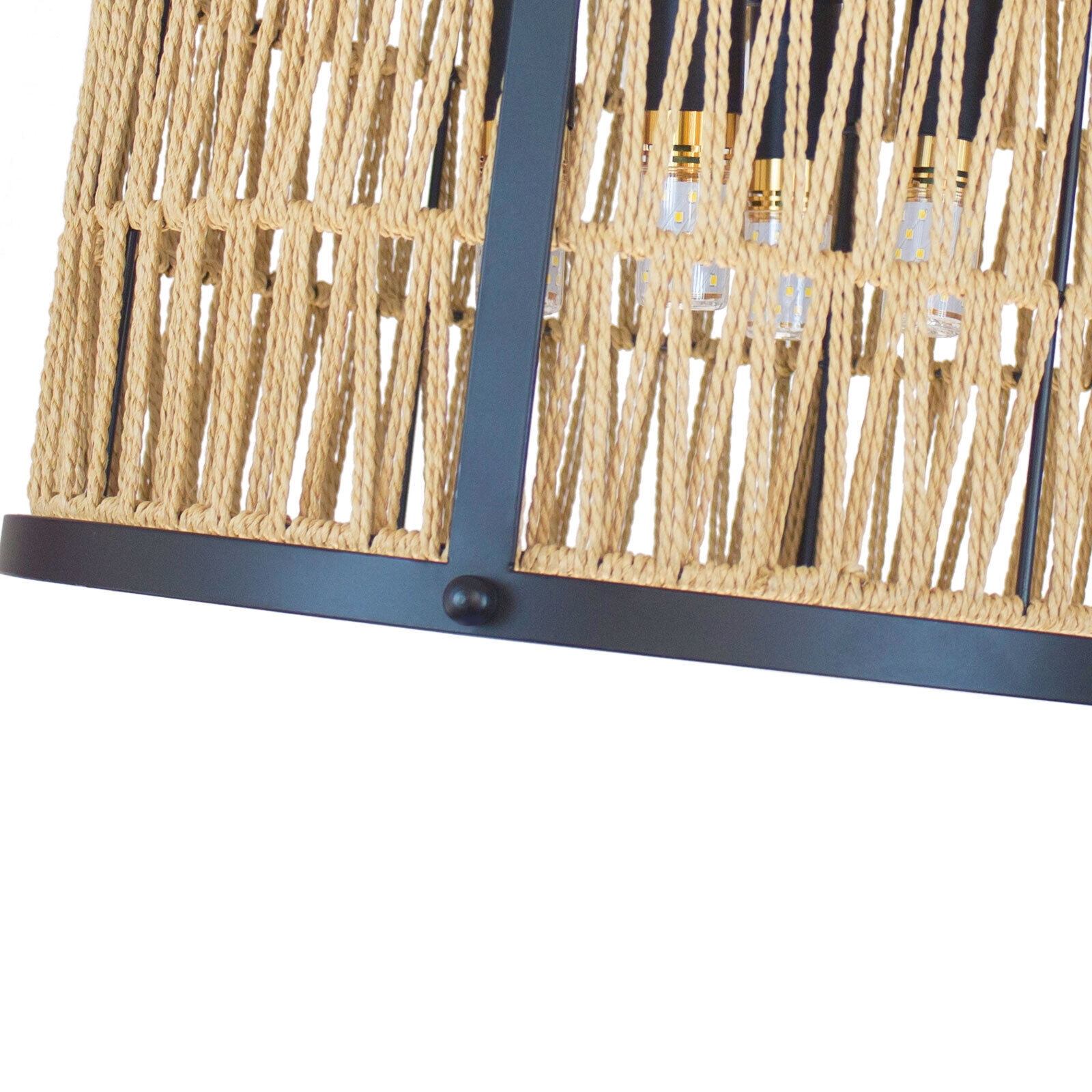 Farmhouse Rattan 4-Light Pendant Light E12 Black Chandeliers Light Fixture 110 V