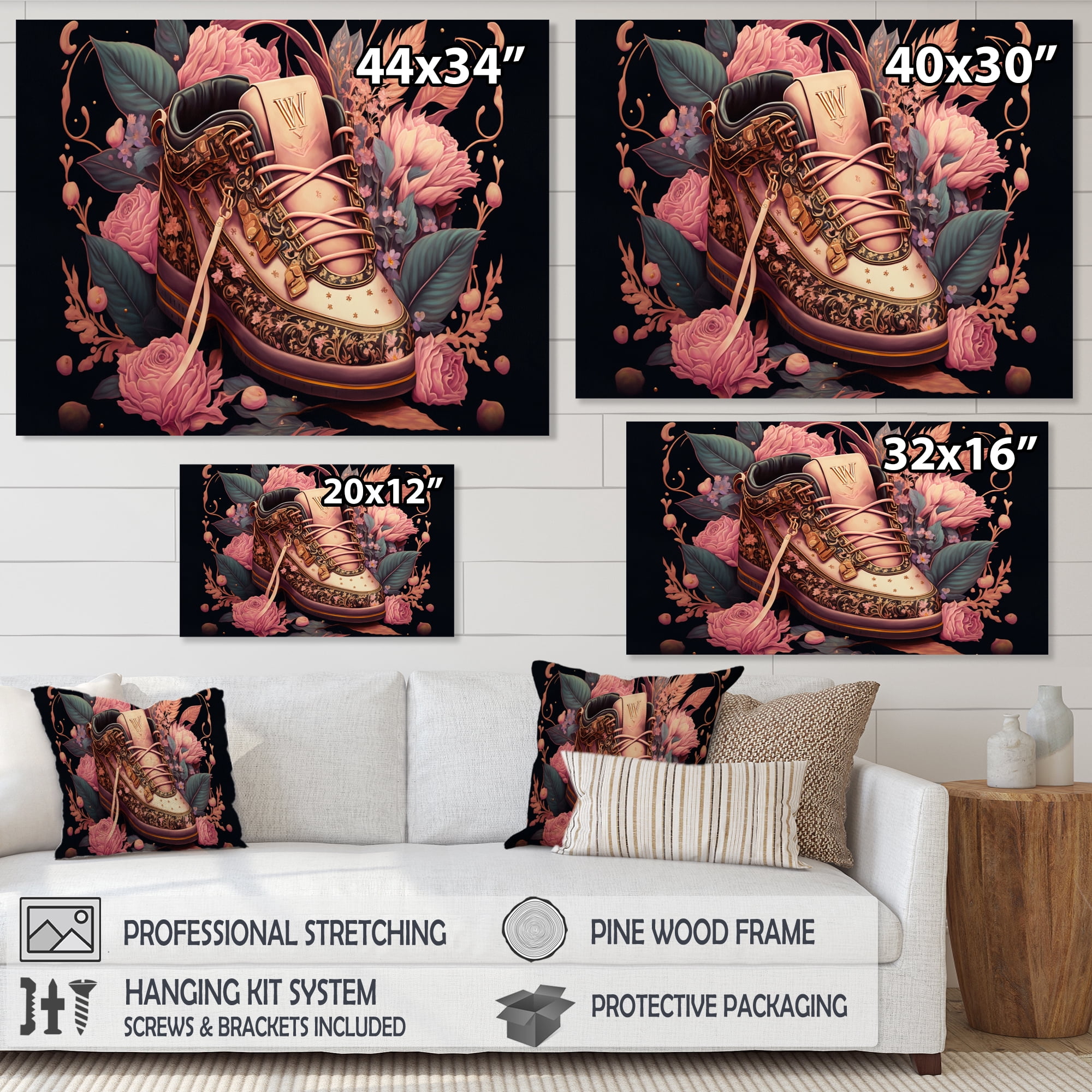 Designart Floral Pink Sneakers Art III Canvas Wall Art