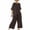 Brown, variant on Summer Two Piece Sets for Women Going Out Linen Lounge Set Short Sleeve T Shirts and Wide Leg Pants Matching Vacation Outfits S-XXL