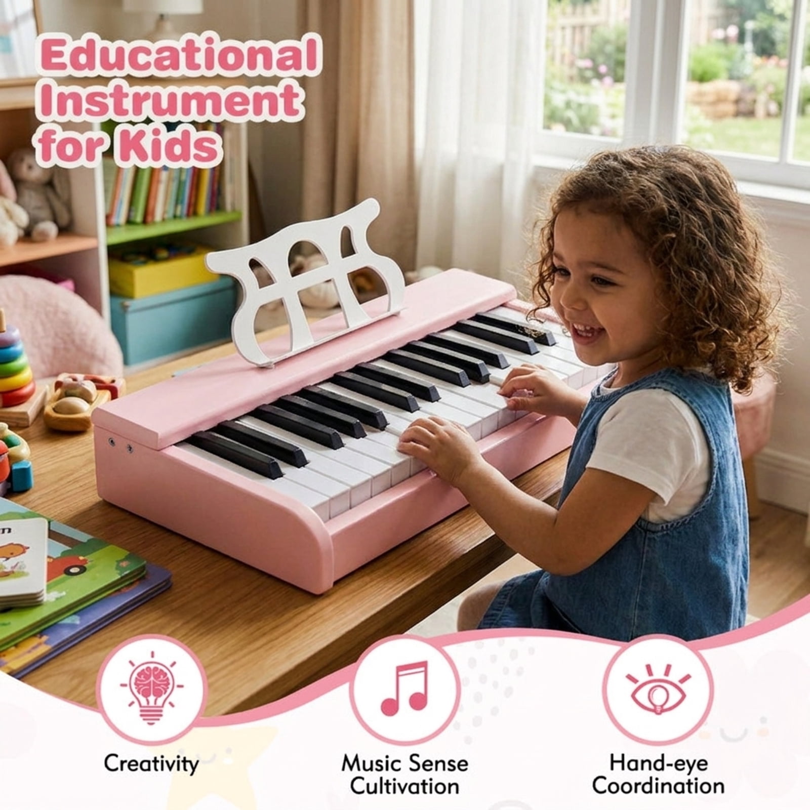 Redsmile 30-Key Kids Piano Keyboard with Music Stand and ASTM-Certified Design for Toddlers and Beginners, Pink