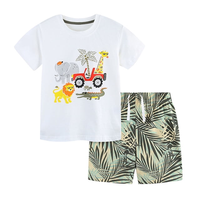 Odeerbi 2-8 Años Niños Conjuntos de Verano Camiseta de Manga Corta de Algodón Hawaiana Conjunto de Dos Piezas Con Cintura Elástica Suelta