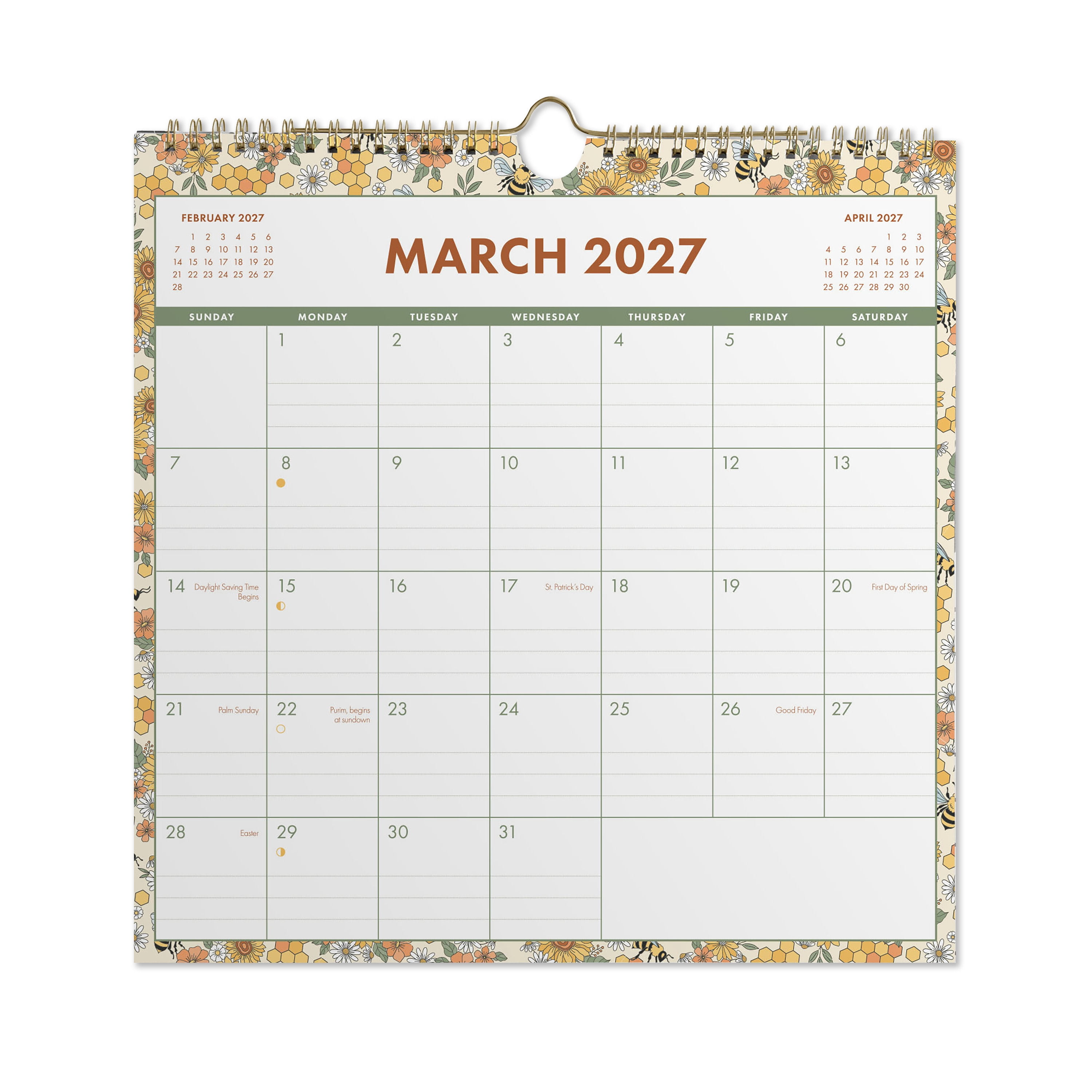 2027 Pen+Gear Spiral Bees Calendar 12x12 January-December Gridded