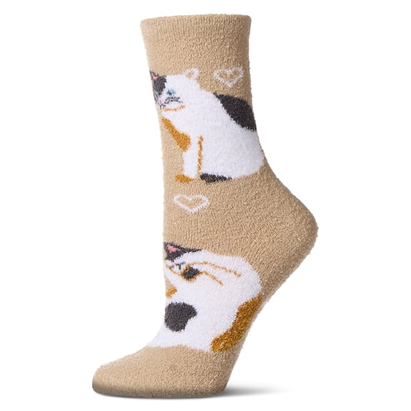 MeMoi Women's Cat Themed SuperSoft Cozy Crew Sock - Womens - Female, 9-11, Tan