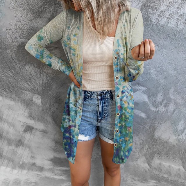 Puntoco - Abrigo estampado a la moda para mujer, cárdigan de manga larga, blusa informal holgada, tops, liquidación Puntoco Puntoco-567