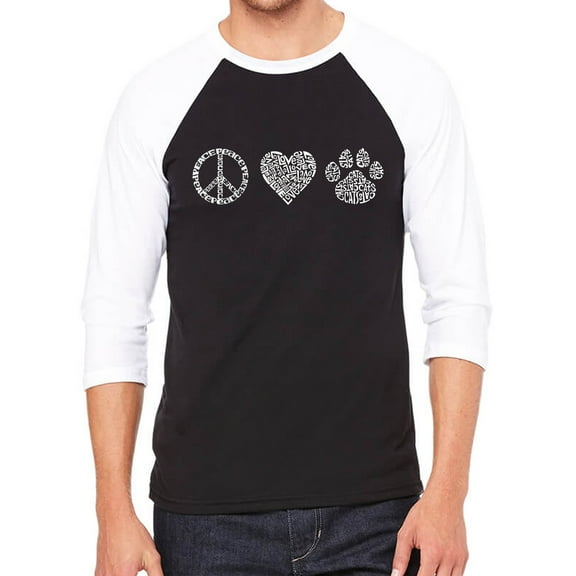 Men's Raglan Baseball Word Art T-shirt - Peace Love Cats