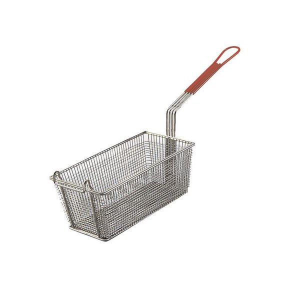 Gobel Rectangular Wire Fry Basket with Red Plastic Handle, 13.6 x 6.75 x 5.3 in