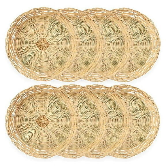 8 Pack Bamboo Paper Plate Holders, 10 Inches Reusable for Dinner Plates Hand Woven Wicker Baskets