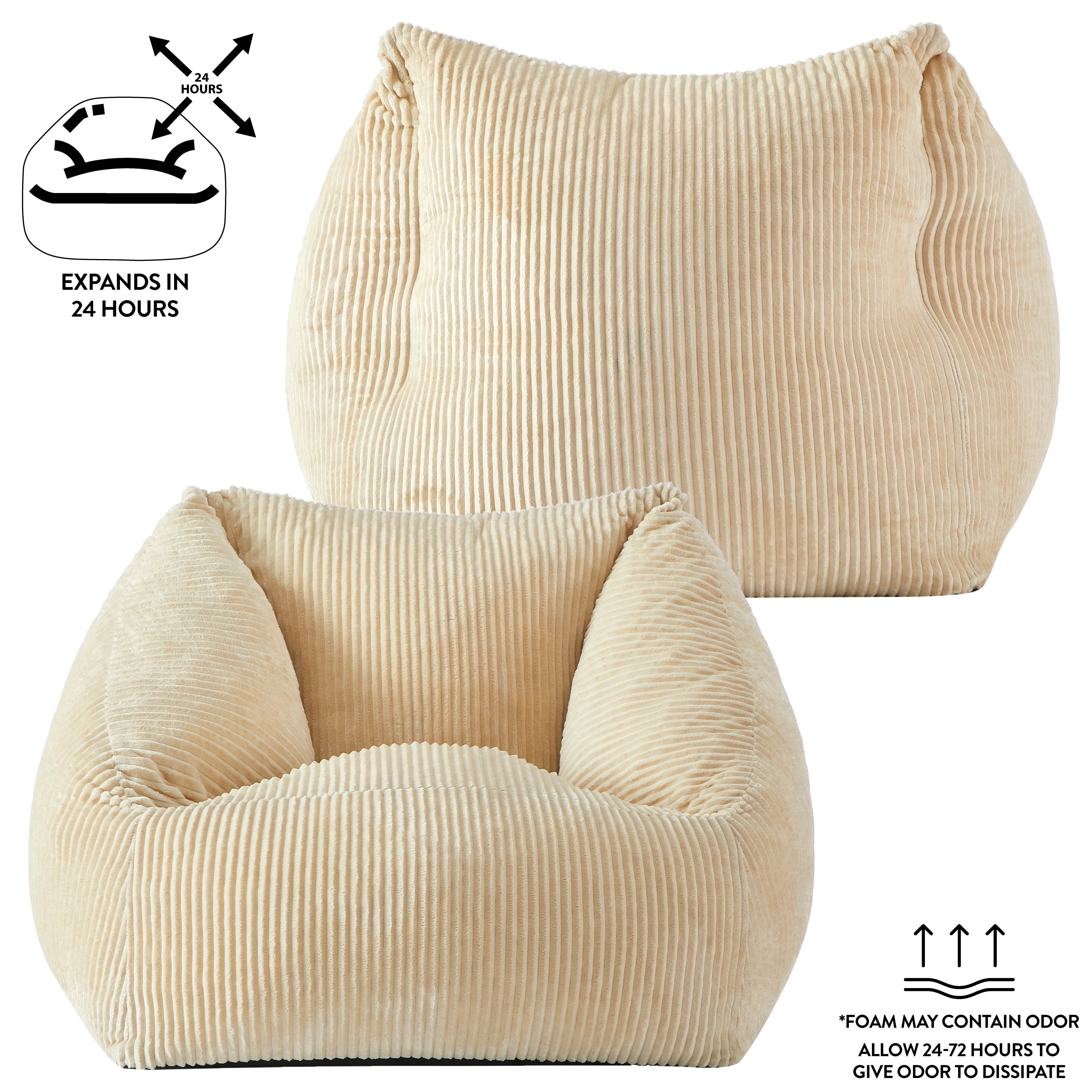 Mainstays Becky G Ribbed Plush Compressed Foam Chair, Payrus Beige for Teens and Adults