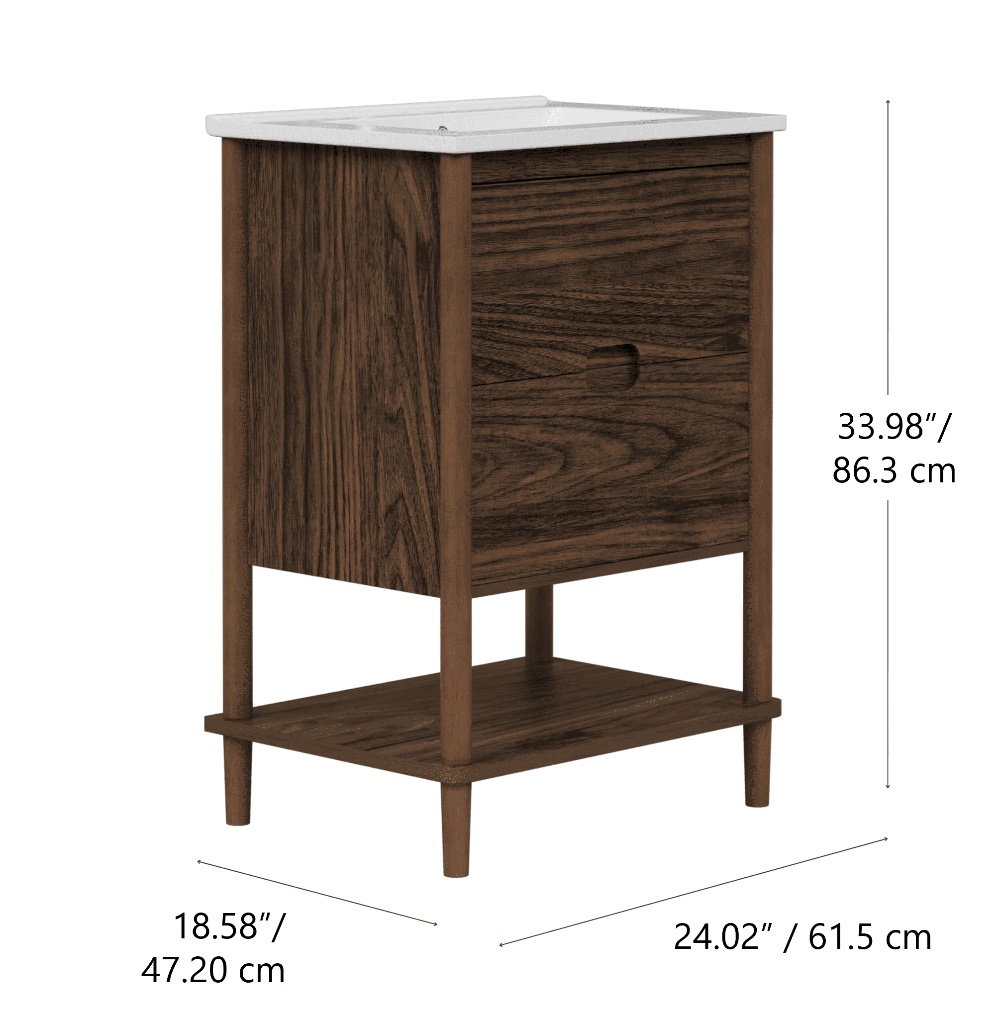 Teamson Home Ellery 24" Single Bathroom Vanity Integrated Square Sink and Two Drawers, Walnut