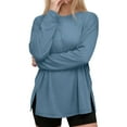 thumbnail image 5 of Women's Oversized Long Sleeve Tshirts Tops Tees With Side Slit V Neck Loose Fit Solid Color Soft Breathable Gym Casual Daily Wear Loungewear Ultra Soft All Day Comfort | CSEONE,Blue XL, 5 of 9