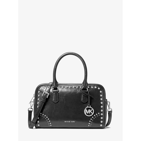 Michael Kors Thompson Medium Distressed Studded Satchel - Black