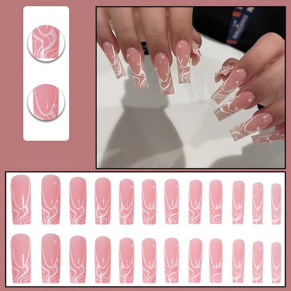RAGUPEL Press On Nails Long With Hand Painted Abstract Nail Art, Reusable False Nails With Designs In Almond & Ballet Styles