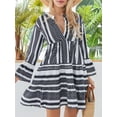 thumbnail image 3 of Caoirhny Women Flowy Dress Casual Contrast Color Loose V Neck Long Sleeve Party Dress for Beach Cocktail Club Streetwear, 3 of 9