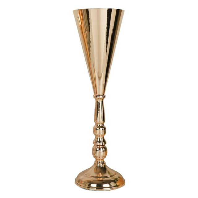 Florero de trompeta para boda, decoración de mesa de estilo europeo dorado, centros de mesa de Metal, florero para mesa de cena, cumpleaños en casa 12x42cm