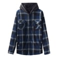 thumbnail image 2 of Men's Fleece Lined Flannel Shacket Hooded Plaid Shirt Jacket Heavyweight Full Zip Warm Workwear Outerwear with Pockets for Fall Winter Outdoor, Blue, XXL, 2 of 10