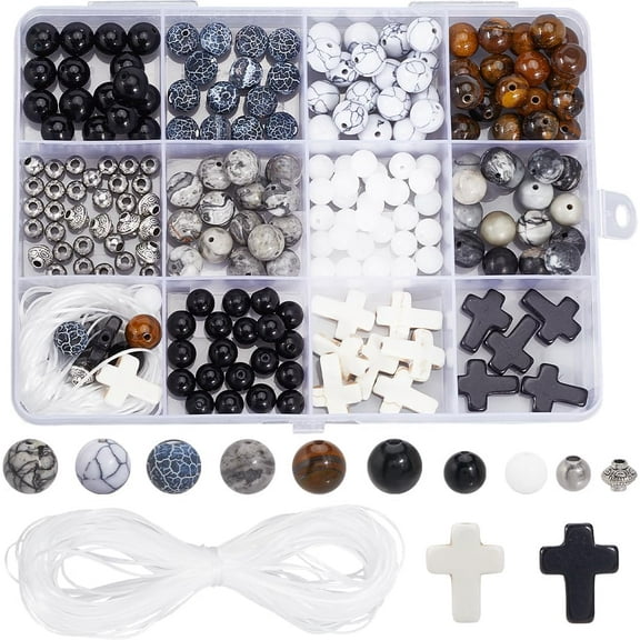 1 Set DIY Cross & Round Natural & Synthetic Gemstone Beads Bracelets Making Kits 16x12x3.5mm Hole: 1mm