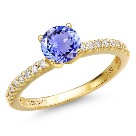 Gem Stone King 14K Yellow Gold Blue Tanzanite and Lab Grown Diamond Engagement Ring for Women | 1.06 Cttw | Round 6MM | Gemstone December Birthstone | Size 6