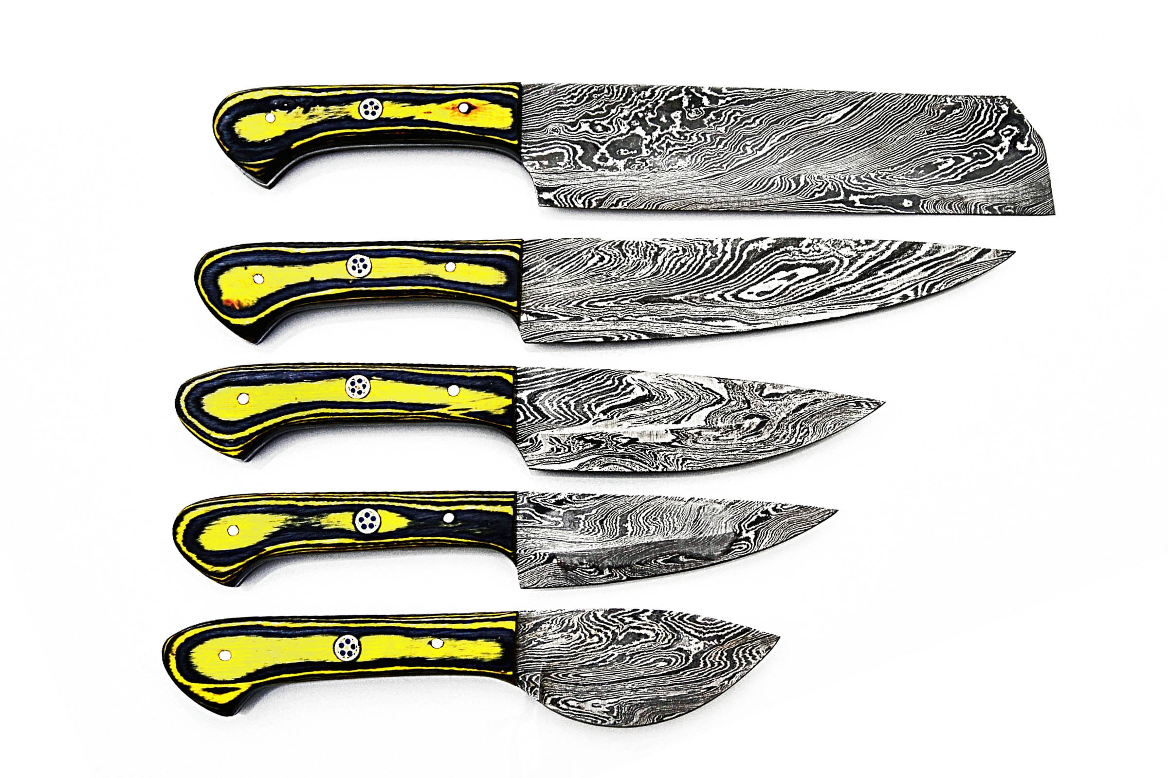 Smart & Sharp Custom Handmade Damascus Chef Knives Set/Kitchen Knives 5 Pieces Set 17306 (Yellow and Black)