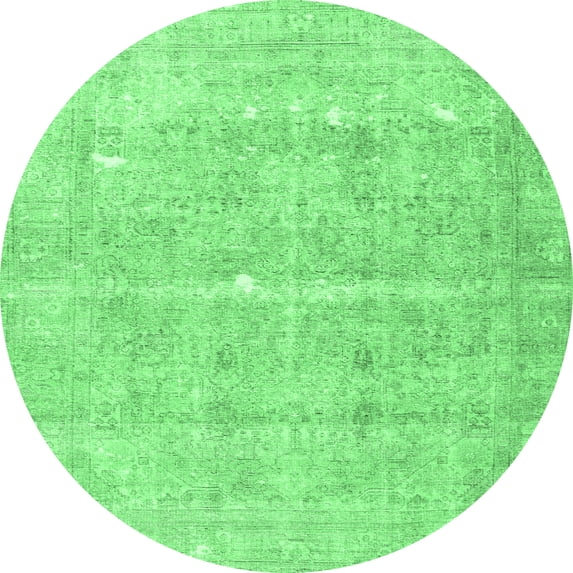 Ahgly Company Machine Washable Indoor Round Persian Emerald Green Traditional Area Rugs, 3' Round