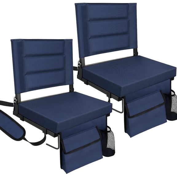 Stadium Seats with Back Support, Portable Folding Bleacher Chair 2 Pack | Bleacher Chairs with Removable Cushion, Large Storage Pocket, Sports Games, School Events, Black