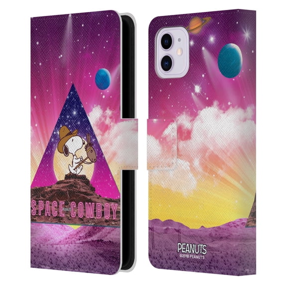 Head Case Designs Officially Licensed Peanuts Snoopy Space Cowboy Nebula Triangle Leather Book Wallet Case Cover Compatible with Apple iPhone 11