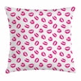 thumbnail image 1 of Kiss Throw Pillow Cushion Cover, Vibrant Colored Lipstick Kiss Print Smooch Abstract Hot Pink Grungy Look Feminine, Decorative Square Accent Pillow Case, 24 X 24 Inches, Fuchsia White, by Ambesonne, 1 of 2