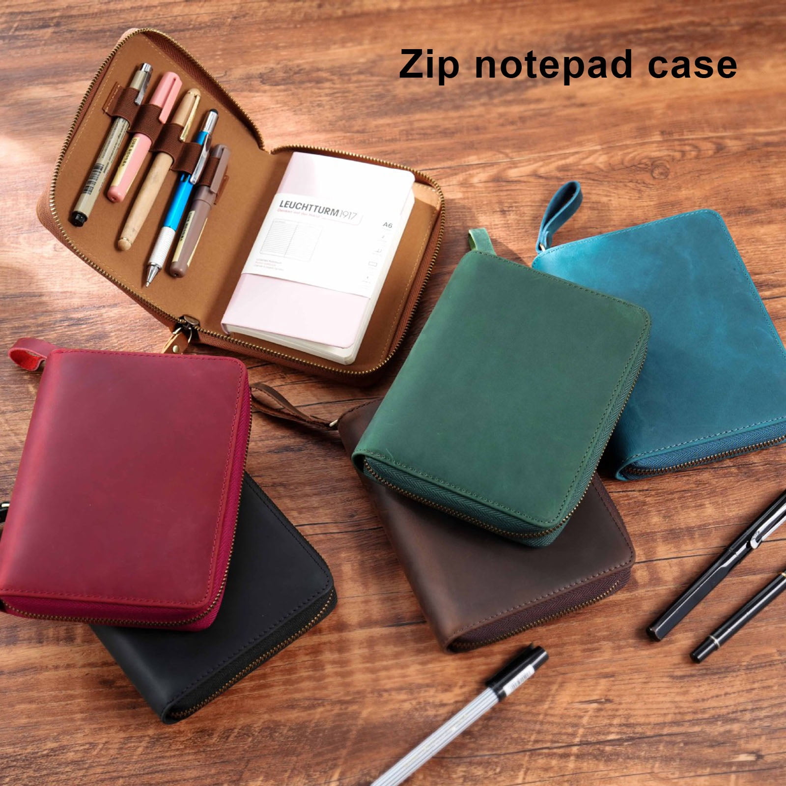Zippered Leather Notebook Protector with Pen Slot for 3.5x5.5Inch Field Notes Handmade Journal Covers