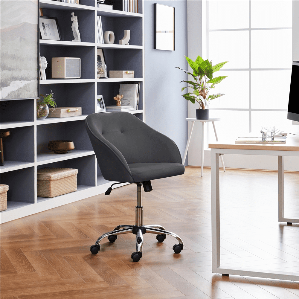 Yaheetech Adjustable Velvet Desk Chair for Home Office,Gray