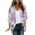 thumbnail image 3 of JURANMO Kimono Cardigan for Women, Plus Size Kimono Cardigans 3/4 Ruffle Sleeve Lightweight Flowy Boho Floral Loose Cover Ups Summer Savings Purple XXL, 3 of 6