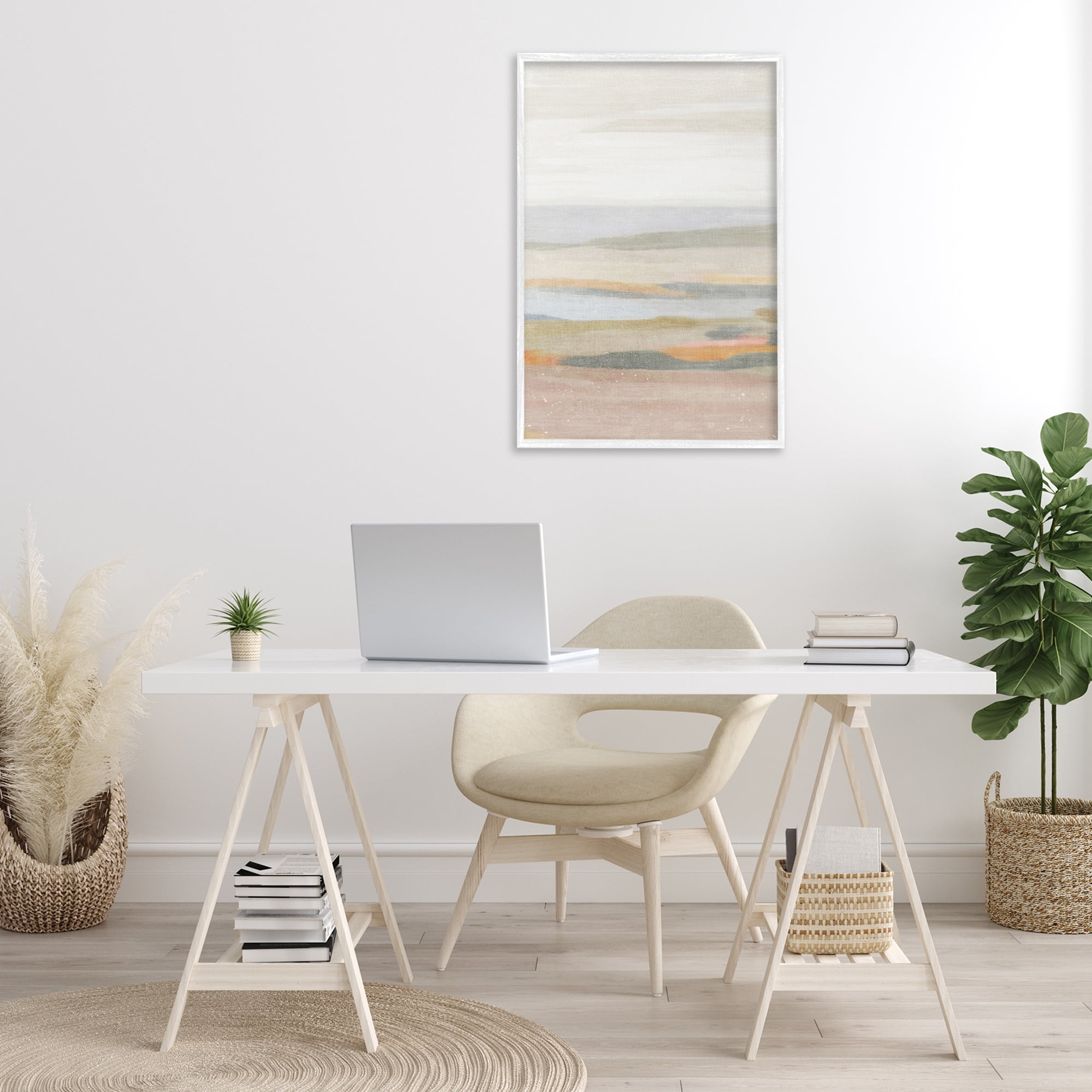 Stupell Industries Calming Neutral Beach Coastal Painting White Framed Art Print Wall Art, 20 x 30