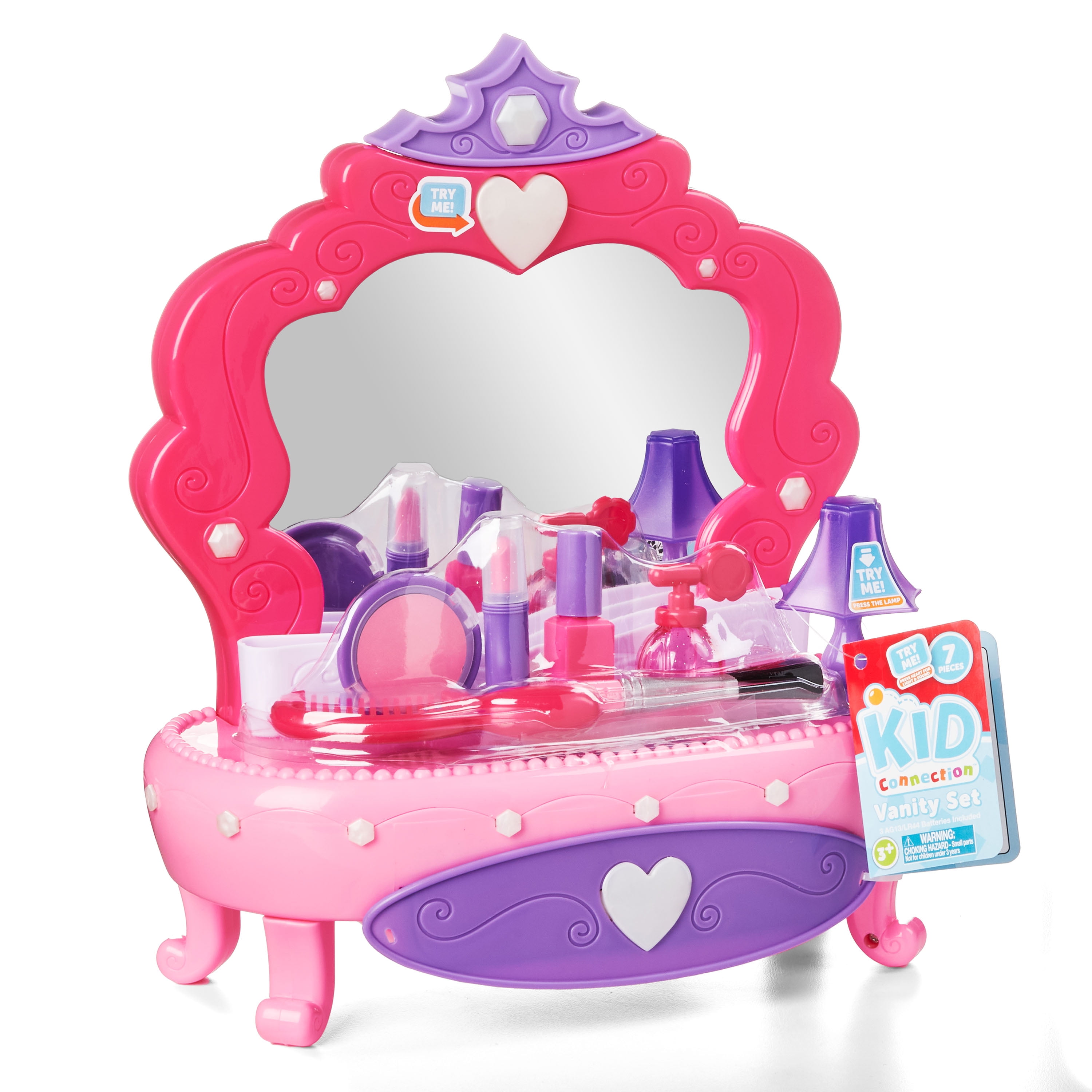 Kid Connection Light-Up Vanity Set with Working Storage Drawer, 7 Pieces