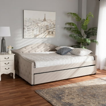 Baxton Studio Becker Transitional Upholstered with Trundle Daybed, Full, Beige/Black