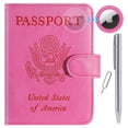 thumbnail image 1 of Funda de piel Airtag para pasaporte, con bloqueo RFID, artículos esenciales de viaje, accesorios de equipaje imprescindibles para viajar (118 #Pink), 1 of 9