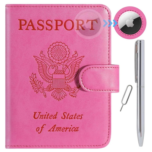 Funda de piel Airtag para pasaporte, con bloqueo RFID, artículos esenciales de viaje, accesorios de equipaje imprescindibles para viajar (118 #Pink)