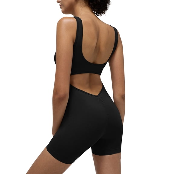Women’s Yoga Bodysuit with Hollowed Out Back for Back Sports Fitness High Elasticity Black L